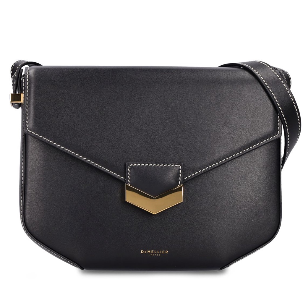 Demellier Black Leather Crossbody With Gold Accent Hardware